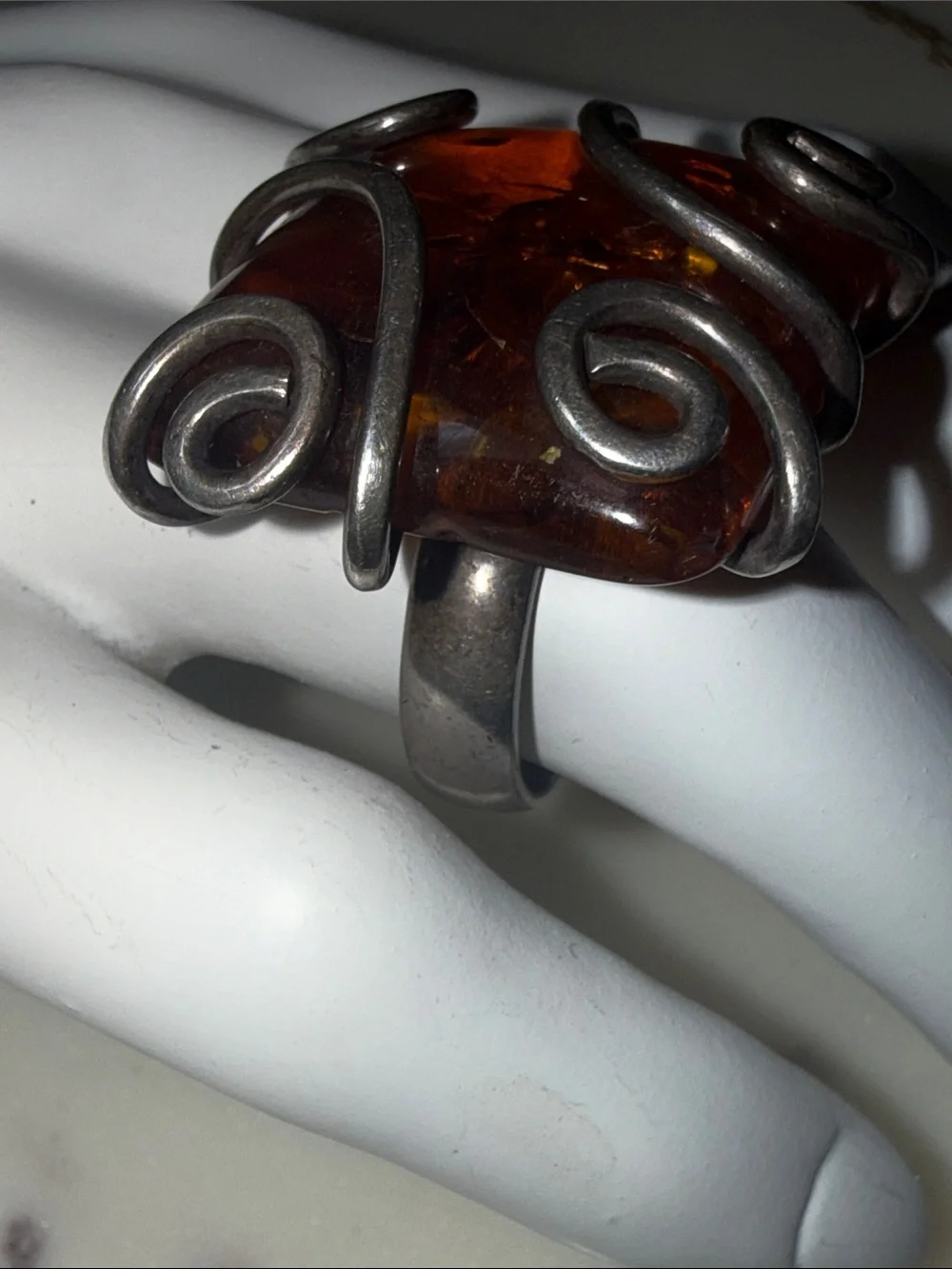 Amber Sterling Scroll-Accent  StatementRing - Brown